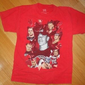 Vintage Boy WWE Stars Shirt Size L Jon Cena Wrestling Red